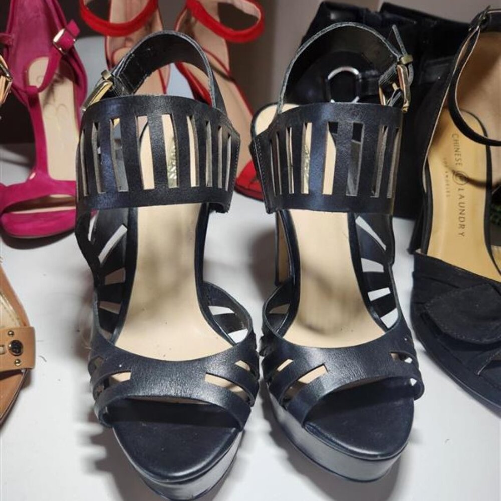 Black leather platform heel